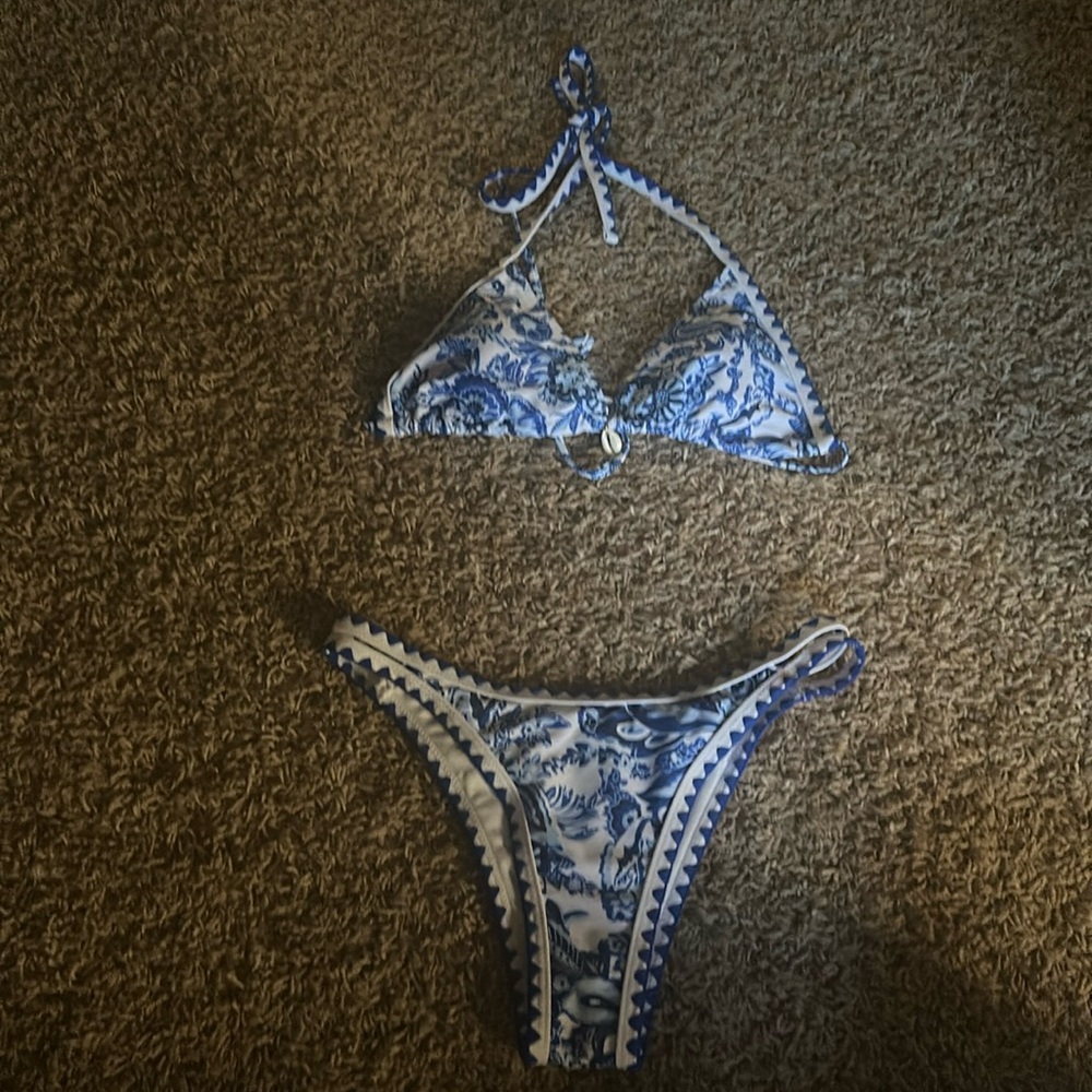 Blue and White Pattern Bikini